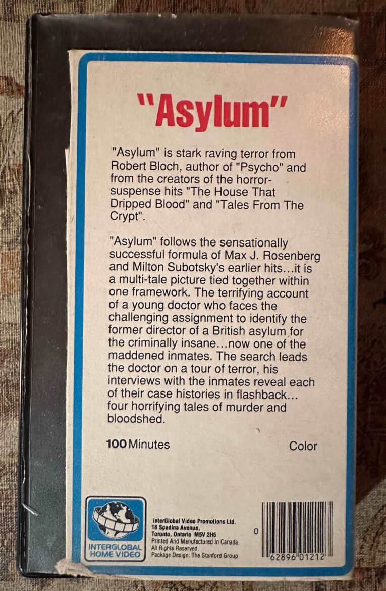 Back of Asylum VHS bos