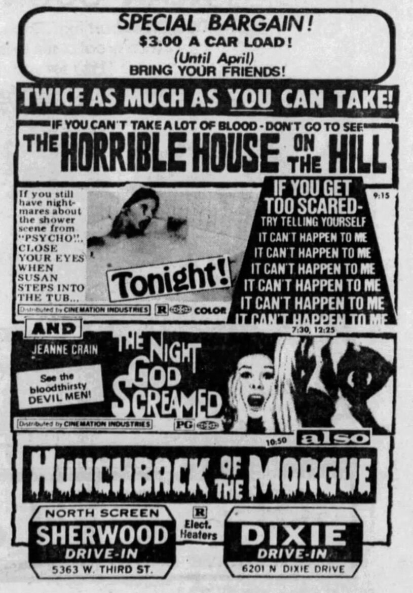Hunchback ad from the Dayton Daily News, Saturday, December 7, 1974.