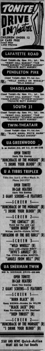 Hunchback ad from the Indianapolis News, Wednesday, December 19, 1973.