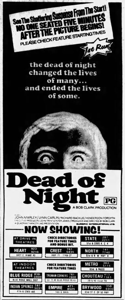 Deathdream aka Dead of Night ad from The Kansas City Times, Thursday, October 31, 1974.
