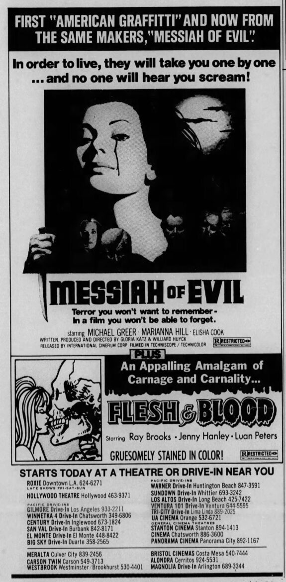 Messiah of Evil ad from The Los Angeles Times, Wednesday, April 23, 1975.