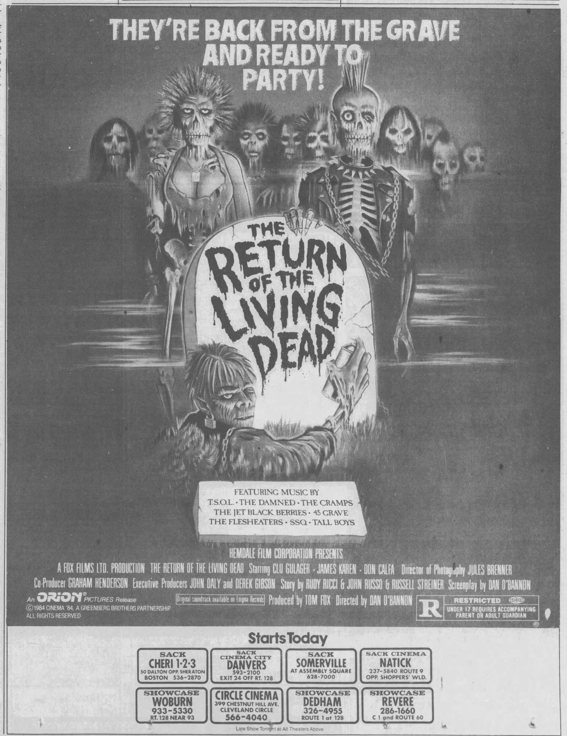 Return of the Living Dead ad from The Boston Globe, Friday, August 16, 1985.