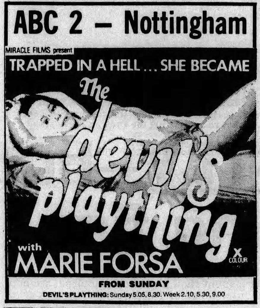 Newspaper ad for The Devil's Plaything